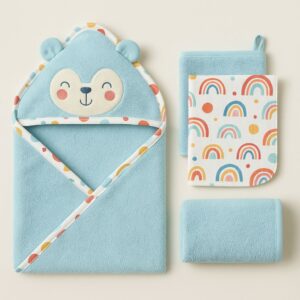 blue hooded baby towel soft cotton